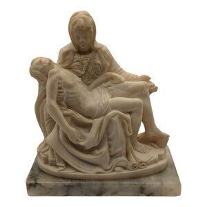 Vintage Pieta Mary & Jesus Resin Figurine With Marble Base Religious Sculpture
